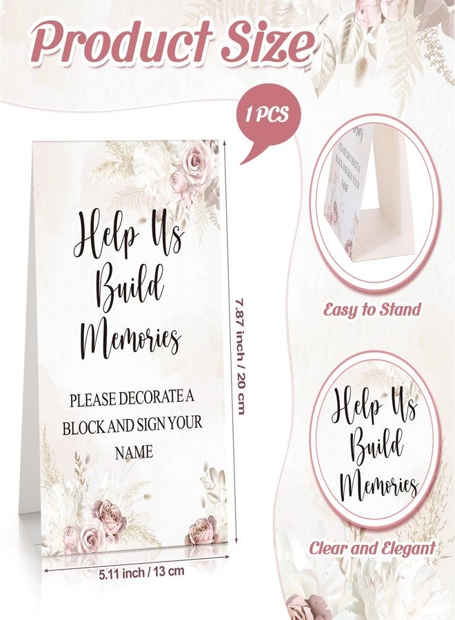 Dinifee 125 Pcs Baby Shower Decorate a Block Game Set Includes Help Us Build Memories Sign 100 DIY Blank Wooden Block 24 Paint Marker Prize for Wedding Baby Shower Game(Floral) - Image 2