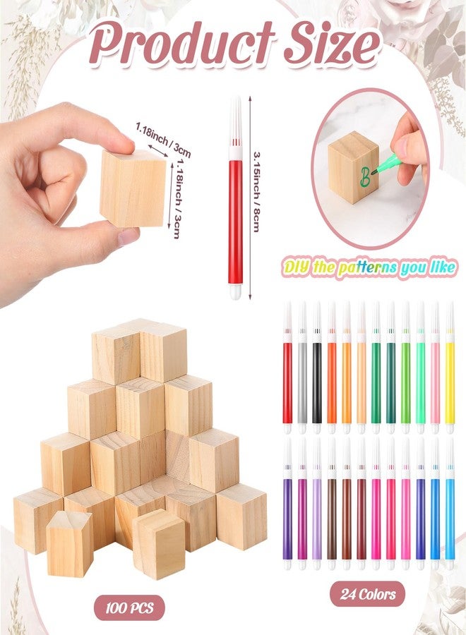 Dinifee 125 Pcs Baby Shower Decorate a Block Game Set Includes Help Us Build Memories Sign 100 DIY Blank Wooden Block 24 Paint Marker Prize for Wedding Baby Shower Game(Floral) - Image 3