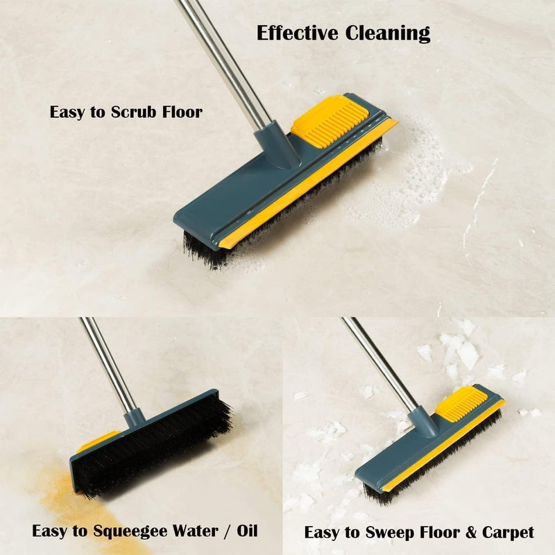 HGC 3 in 1 Bathroom Squeegee PlasticStainless Steel Wiper Bathroom Squeezer Wiper Bathroom Scrubber Bathroom Cleaning Brush Bathroom Tiles Cleaning Brush With Long Handle Window Cleaning Brush Mesh brush - Image 3