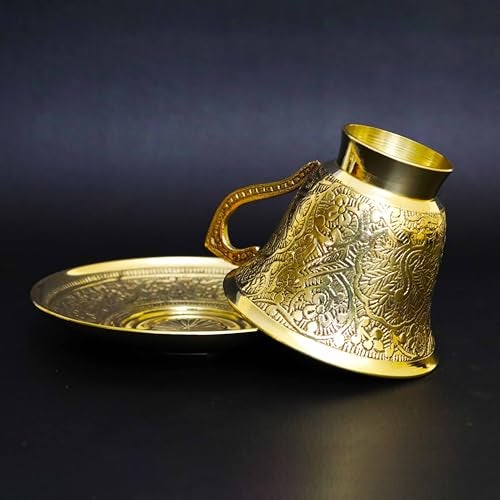 Putrika Traditional Handcrafted Brass Engraved Coffee Dabra Cup and Saucer |Madrasi Filter Coffee Cup Set Brass| Teacup with Plate| Tea Cup -Peacock Cup and Saucer - Image 4