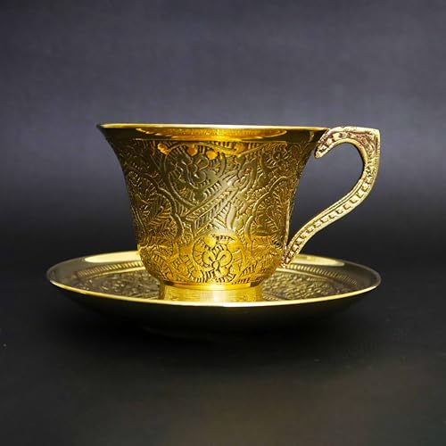 Putrika Traditional Handcrafted Brass Engraved Coffee Dabra Cup and Saucer |Madrasi Filter Coffee Cup Set Brass| Teacup with Plate| Tea Cup -Peacock Cup and Saucer - Image 3