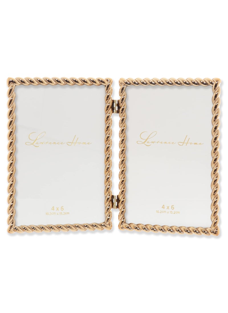 Lawrence Frames 4x6 Hinged Double Cast Metal Picture Frames  Gold Rope Design  - Image 1