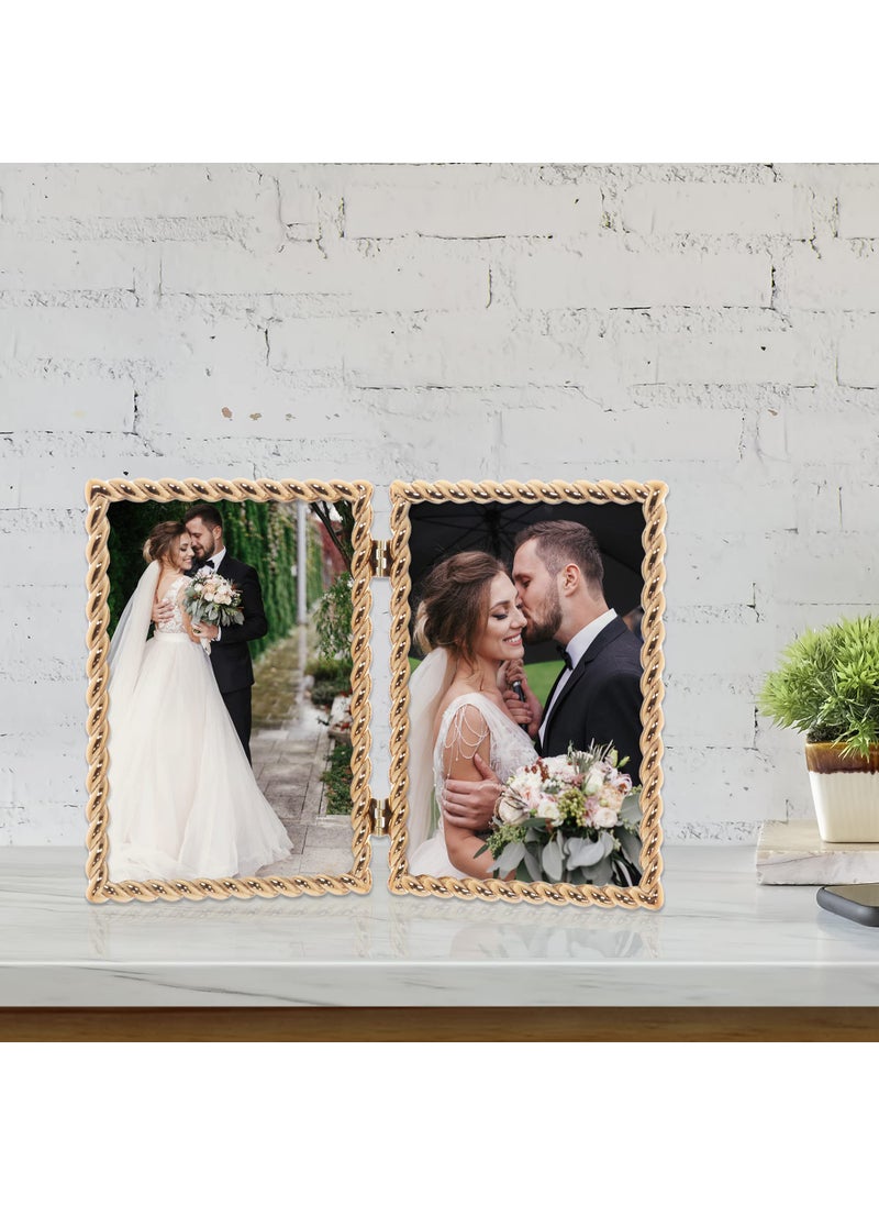 Lawrence Frames 4x6 Hinged Double Cast Metal Picture Frames  Gold Rope Design  - Image 3