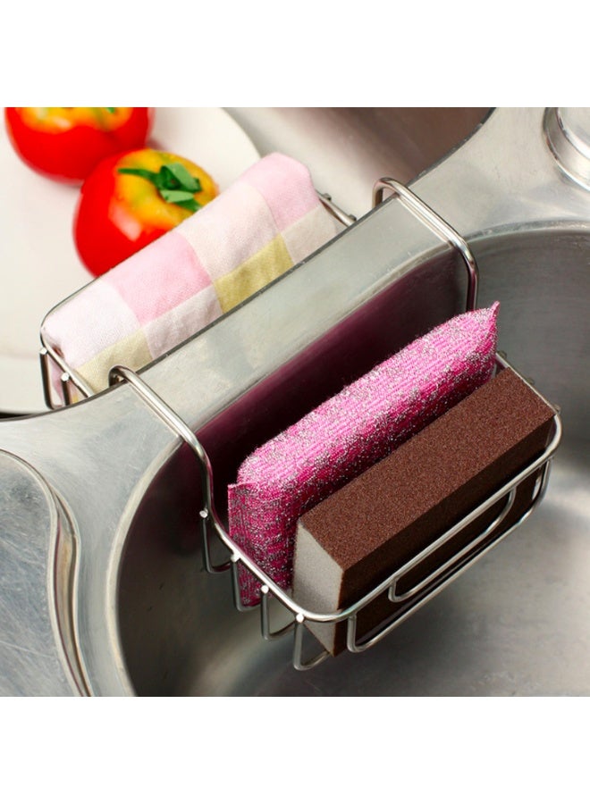 Stainless Steel Sponge Holder for Kitchen Sink – Double Hanging Storage Rack for Dish Brush and Sponge, Quick-Drying Drainage Organizer - Image 1