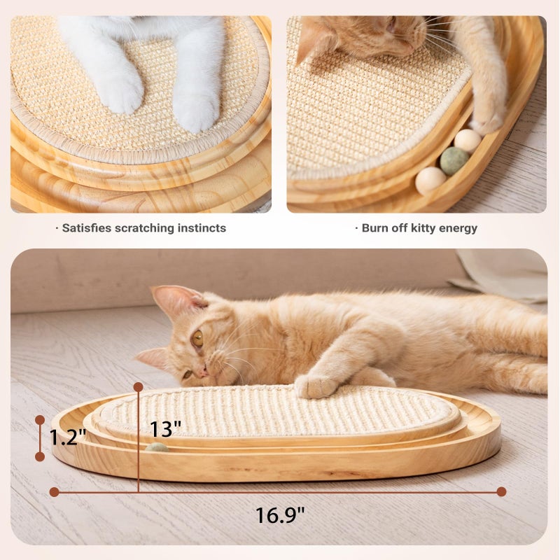 CHEERHOME PETS Sisal Cat Scratcher Toy with Ball Track Wooden Interactive Cat Toy for Indoor Cats Scratch Pad, Physical Exercise for Kitty and Medium Cat - Image 3