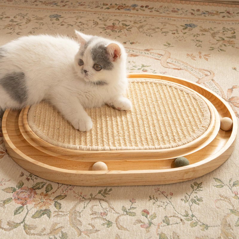 CHEERHOME PETS Sisal Cat Scratcher Toy with Ball Track Wooden Interactive Cat Toy for Indoor Cats Scratch Pad, Physical Exercise for Kitty and Medium Cat - Image 1