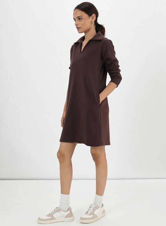 Femmella Coffee Brown Fleece Mini Shirt Dress - Image 5