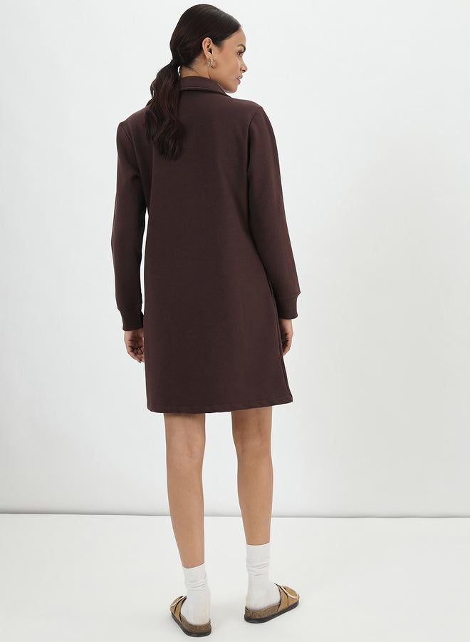 Femmella Coffee Brown Fleece Mini Shirt Dress - Image 3