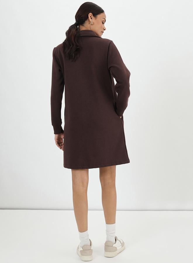 Femmella Coffee Brown Fleece Mini Shirt Dress - Image 2