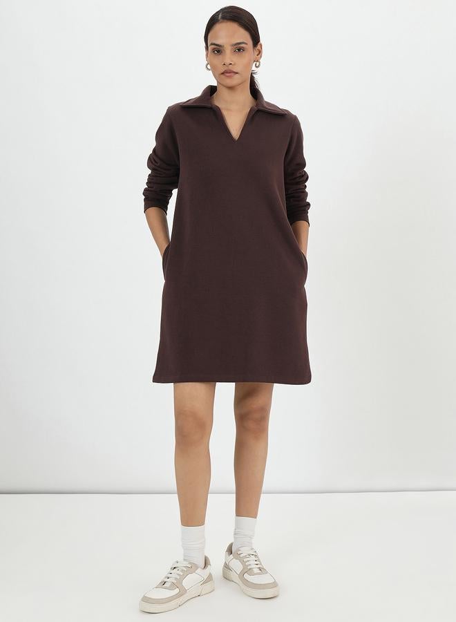 Femmella Coffee Brown Fleece Mini Shirt Dress - Image 4