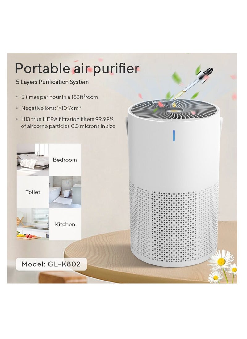 HUIQUAN - Air Purifier for Home Bedroom with HEPA & Carbon Air Filters CADR 80 m³/h,removes Pollen Allergies Dust , Air Cleaner with Timer, Quiet 22dB Sleep Mode - Image 1