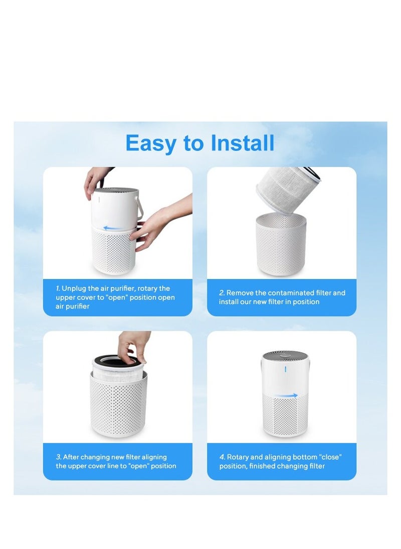 HUIQUAN - Air Purifier for Home Bedroom with HEPA & Carbon Air Filters CADR 80 m³/h,removes Pollen Allergies Dust , Air Cleaner with Timer, Quiet 22dB Sleep Mode - Image 1