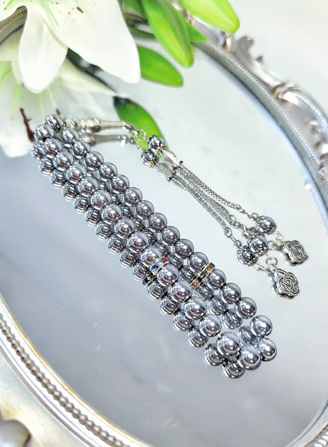 Happy D Tasbih 8mm Prayer Beads 33 Silver Muslim Islamic Arabic Tassels Exquisite Luxury Handmade - Image 4