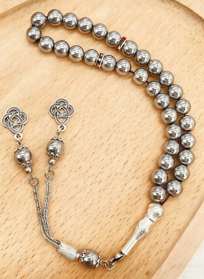Happy D Tasbih 8mm Prayer Beads 33 Silver Muslim Islamic Arabic Tassels Exquisite Luxury Handmade - Image 1