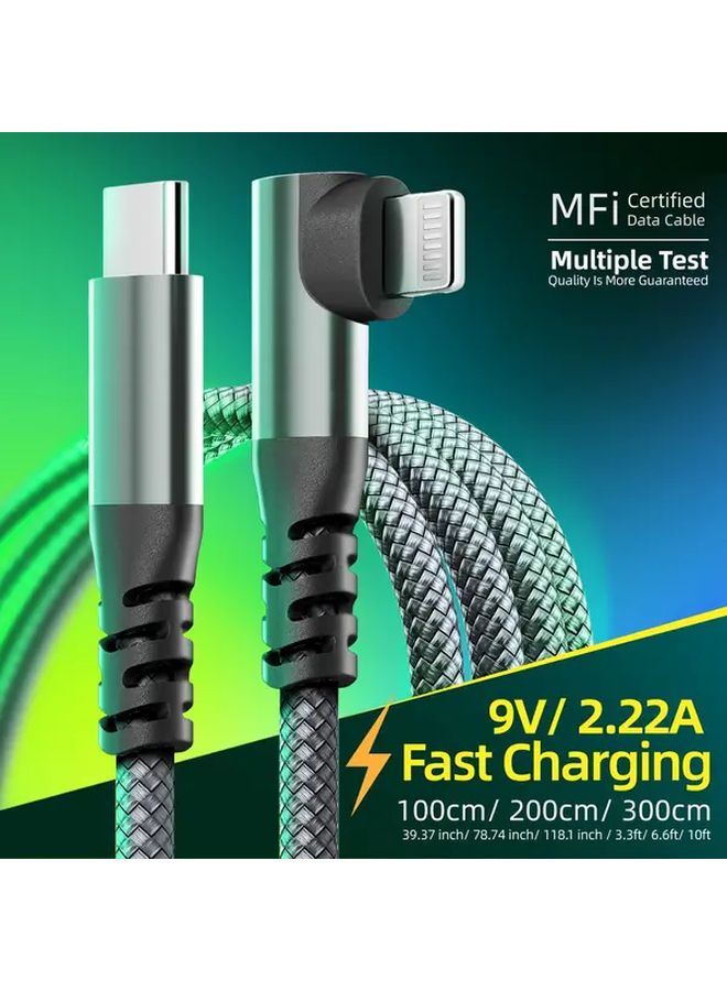 Certified 20W Fast Charging Cable For Iphone 3m Black L Shaped 90 Degree Type C To Lightning - Image 2