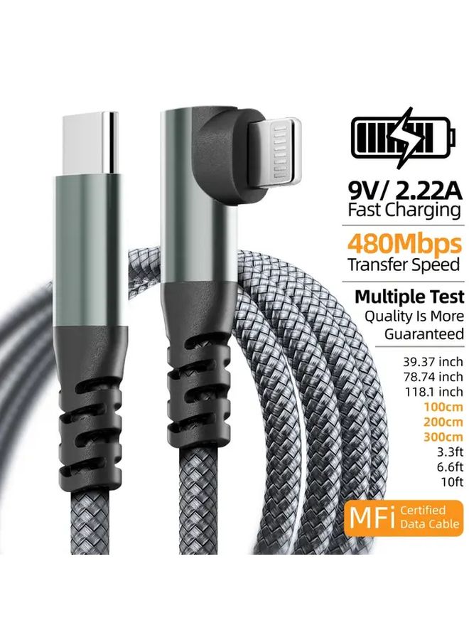 Certified 20W Fast Charging Cable For Iphone 3m Black L Shaped 90 Degree Type C To Lightning - Image 5