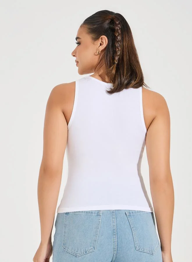 Styli Styli Cotton Lycra Round Neck Fitted Tank