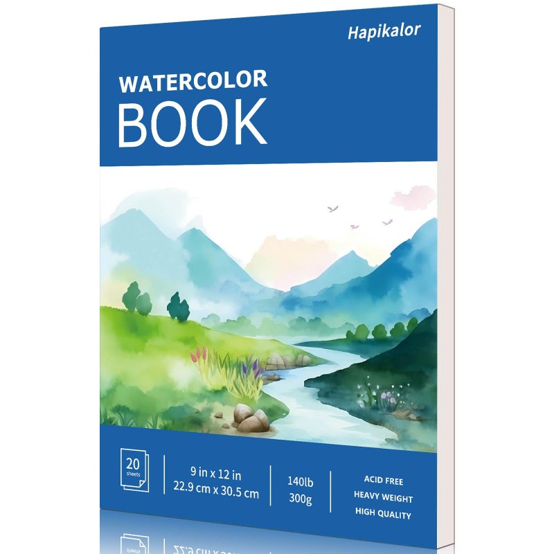 Hapikalor Watercolor Paper Pad 9x12 140lb300gsm Artist Drawing Sketch Book Paper Pad Art Journal Arts and Crafts Supplies for Adults Kids Paint Set Colors Canvas Painting Watercolors Blue