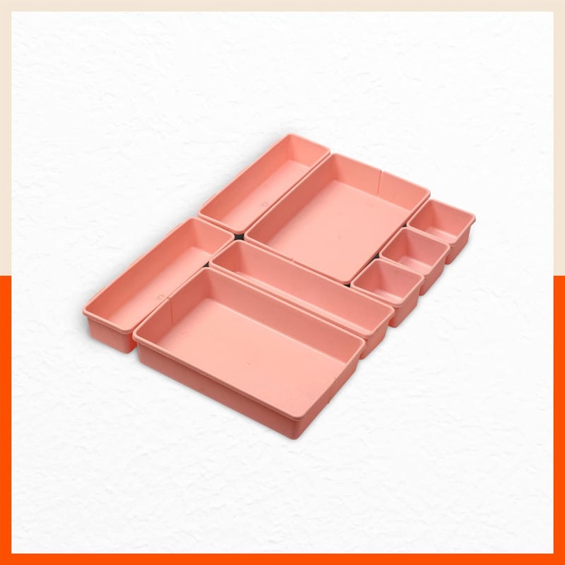 Bathla VERO 8 Piece Set Multipurpose DetachableInterlock Storage Organiser for Home Kitchen Organise Spoon Jewellery Stationary Hardware Parts etc Drawer Partition Pink Stomo - Image 1