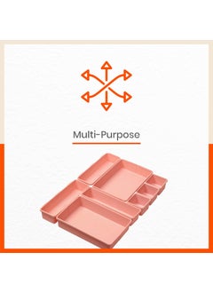 Bathla Bathla VERO 8 Piece Set Multipurpose DetachableInterlock Storage Organiser for Home Kitchen Organise Spoon Jewellery Stationary Hardware Parts etc Drawer Partition Pink Stomo  - Image 5