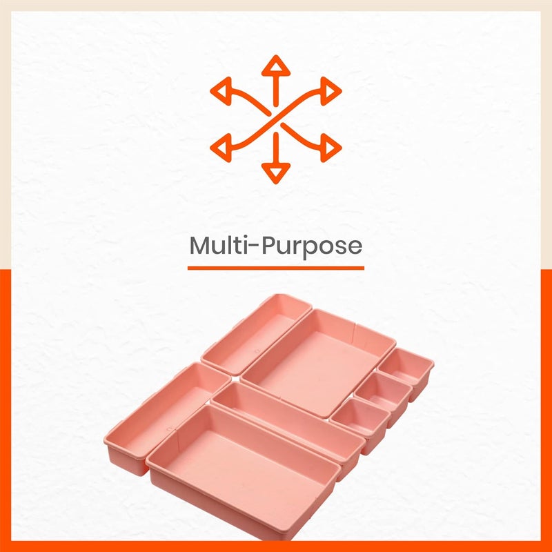 Bathla VERO 8 Piece Set Multipurpose DetachableInterlock Storage Organiser for Home Kitchen Organise Spoon Jewellery Stationary Hardware Parts etc Drawer Partition Pink Stomo - Image 5