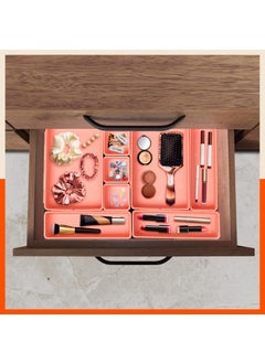 Bathla Bathla VERO 8 Piece Set Multipurpose DetachableInterlock Storage Organiser for Home Kitchen Organise Spoon Jewellery Stationary Hardware Parts etc Drawer Partition Pink Stomo  - Image 2