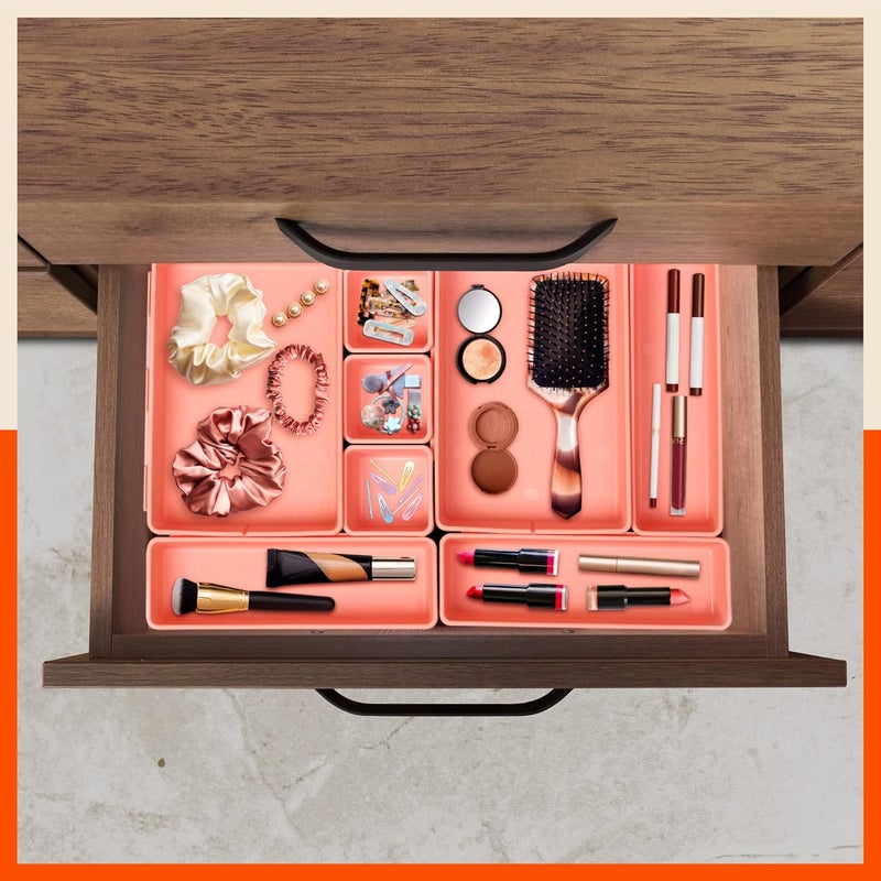 Bathla VERO 8 Piece Set Multipurpose DetachableInterlock Storage Organiser for Home Kitchen Organise Spoon Jewellery Stationary Hardware Parts etc Drawer Partition Pink Stomo - Image 2