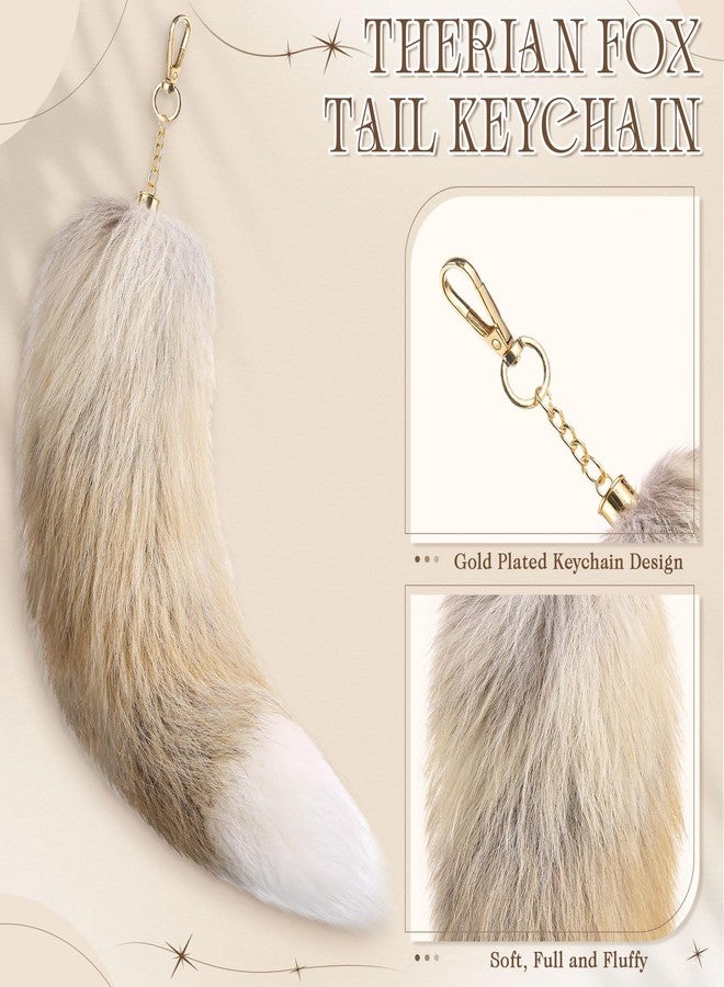 JaGely 3 Pcs Therian Grunge Accessories for Women Therian Pride Symbol Necklace Fairycore Bracelets Fluffy Therian Tail Keychain for Cosplay Gift(Light Brown) - Image 4