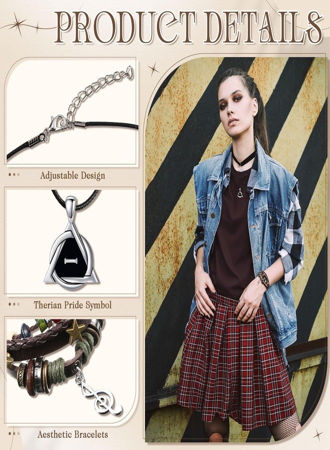 JaGely 3 Pcs Therian Grunge Accessories for Women Therian Pride Symbol Necklace Fairycore Bracelets Fluffy Therian Tail Keychain for Cosplay Gift(Light Brown) - Image 5