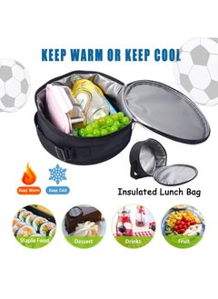 SANMUGEED Football Lunch Bag, Football Lunch Box for Boys with Strap, Insulated Reusable Round Thermal Bags for Kids Lunch Tote Cooler Bags Lunch Snack Bag for School Picnic Camping Outdoor  - Image 4
