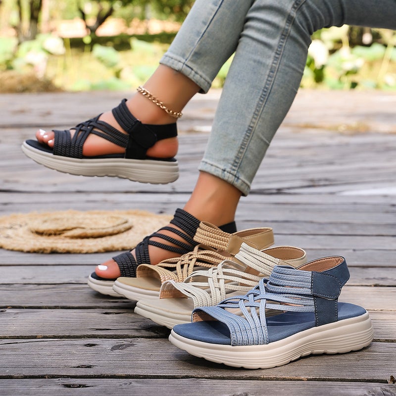 Women's Flat Sandals, Sports Style, PU Upper, Rubber Sole, Hook-and-Loop Closure, Round Toe - Image 1
