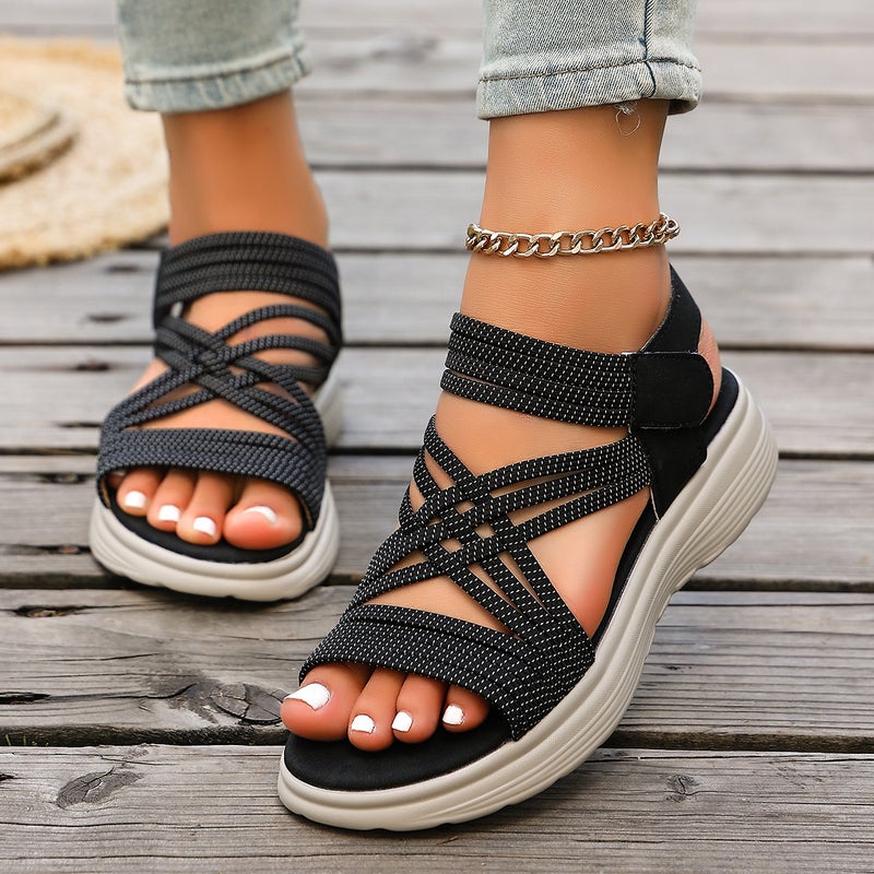 Women's Flat Sandals, Sports Style, PU Upper, Rubber Sole, Hook-and-Loop Closure, Round Toe - Image 2