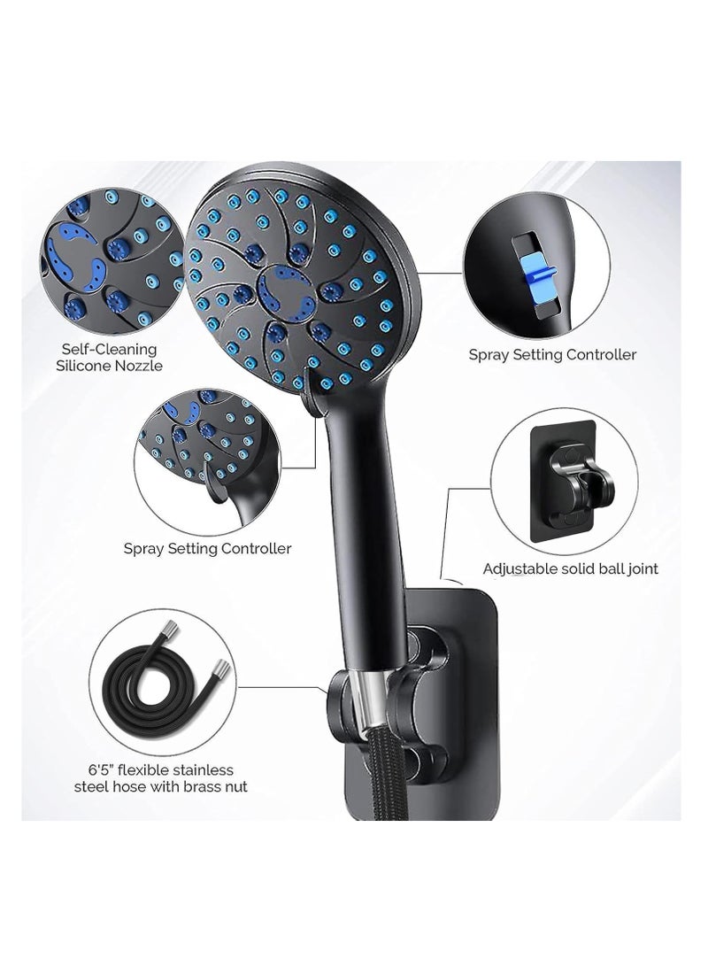 Arabayt High Pressure Hand Shower with 2M Nylon Hose and Adhesive Bracket Base Shower, 5 Spray PatternsHand Shower with On/Off Pause Switch, Save Water, Rainfall Spa Hand Shower - Image 3