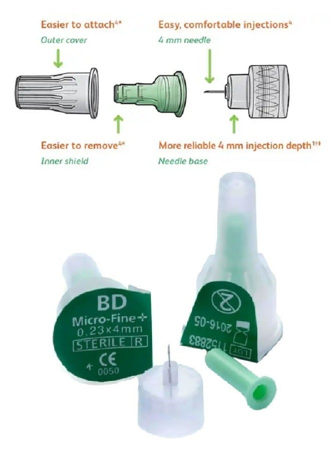 BD 2 Pack of Micro-Fine Plus Insulin Pen Needle 32G X 4Mm 100 Pieces - Image 2