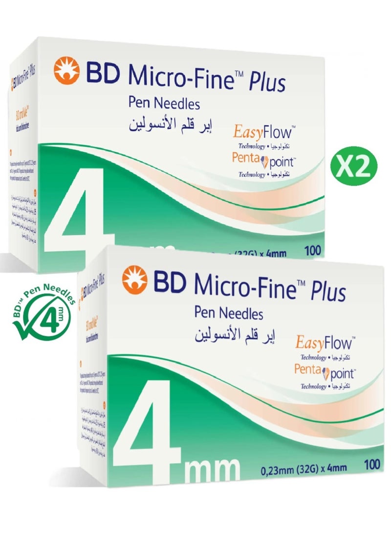 BD 2 Pack of Micro-Fine Plus Insulin Pen Needle 32G X 4Mm 100 Pieces - Image 1