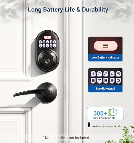 Veise Keyless Entry Door Lock, Electronic Keypad Deadbolt, Keyed Entry, Auto Lock, Anti-Peeking Password, Back Lit & Easy Installation Design, Matte Black - Image 5