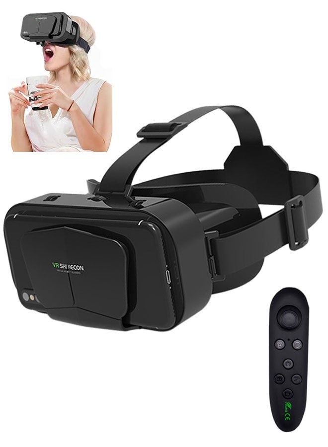 VR SHINECON Adjustable 3D VR Virtual Reality Glasses with Controller, VR Headset Compatible with 4.7 to 7 Inch ios and Android Phone, Anti Blue Light Headset for Games and Movies, Lightweight Design, Black - Image 1