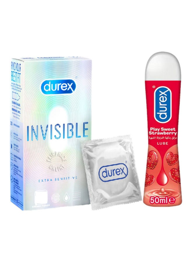 واقيات ذكرية غير مرئية فائقة الحساسية 12 ومزلق Durex Play Sweet Strawberry 50 مل