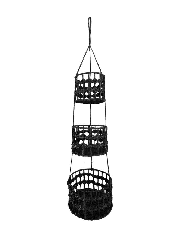 Maxona 1 Pack 3 Tier Black Color Hanging Basket- 3 Pcs Different Size Pape Rope Hanging Storage Basket Suitable for Plant and Kitchen, Hanging Planter Fruit Vegetable Holder Hanger, Indoor Boho Décor - Image 1
