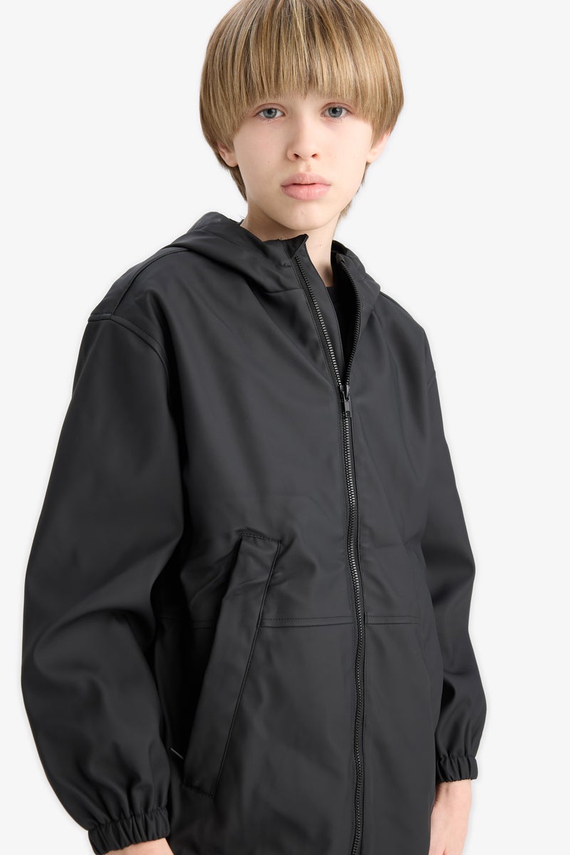 DeFacto Black Boy Boy Waterproof Hooded Rain Jacket Casual - Image 1