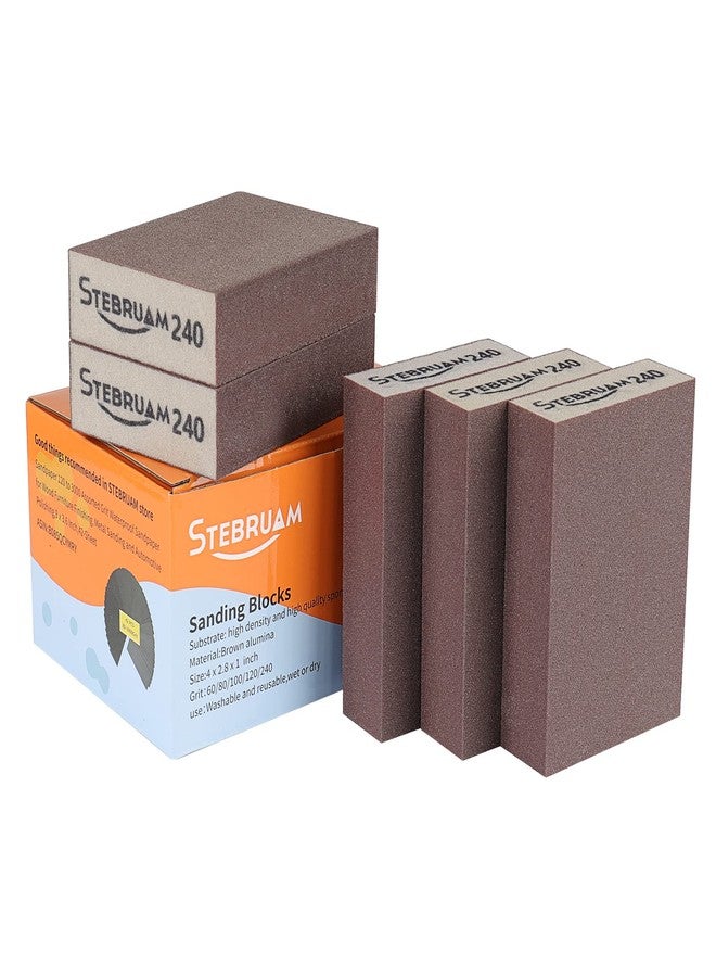 STEBRUAM 5 Pieces Sanding Sponges,Coarse and Fine Sanding Blocks -240 Grits Specifications Sanding Pads,sand sponge Washable and Reusable,Sand Paper Pack for Metal Wood and Wall - Image 1