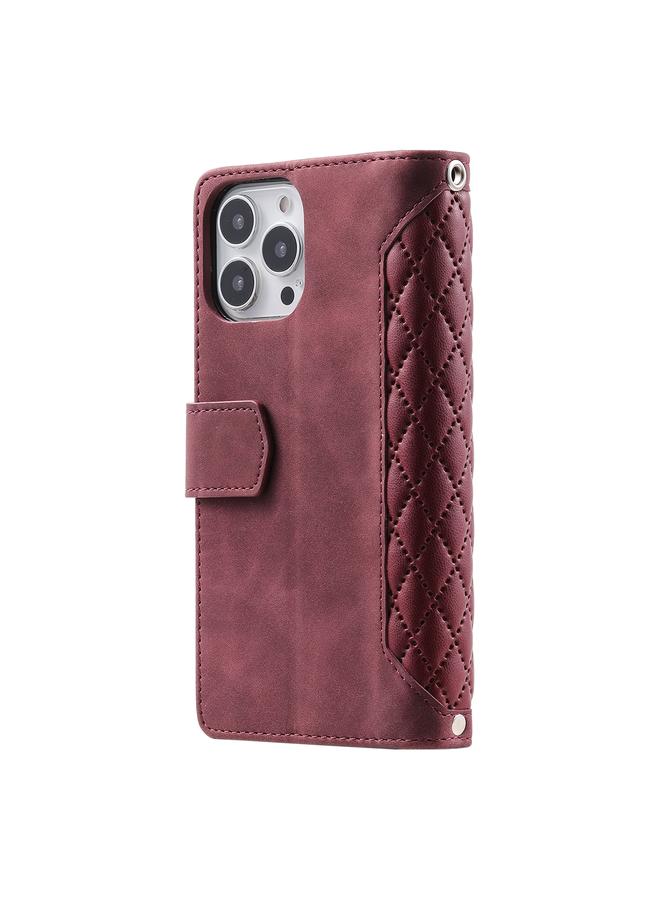 اس-توب جراب هاتف iPhone 16 Pro مصنوع من الجلد بسحاب وملمس شبكي مع حبل - Image 4