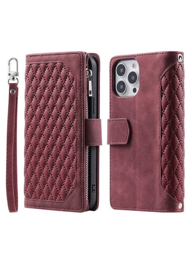 اس-توب جراب هاتف iPhone 16 Pro مصنوع من الجلد بسحاب وملمس شبكي مع حبل - Image 1