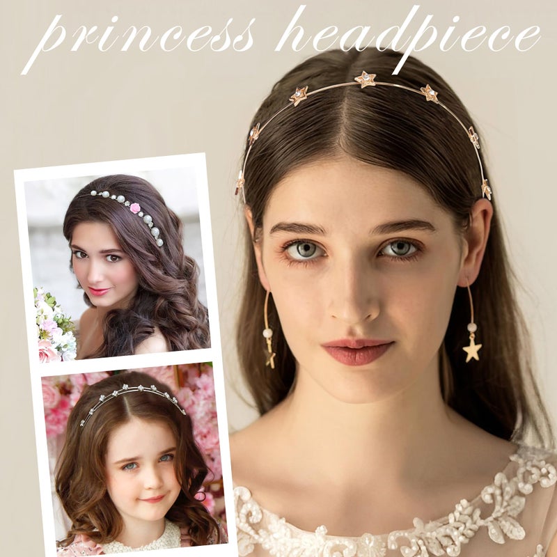 Yxiang 8PCS Crystal Headbands for Women, Pearls Flower Hairbands Fashion Rhinestone Headband Gold Sliver Metal Decorative Headpiece Headdress Kid Girl Women Bride - Image 4