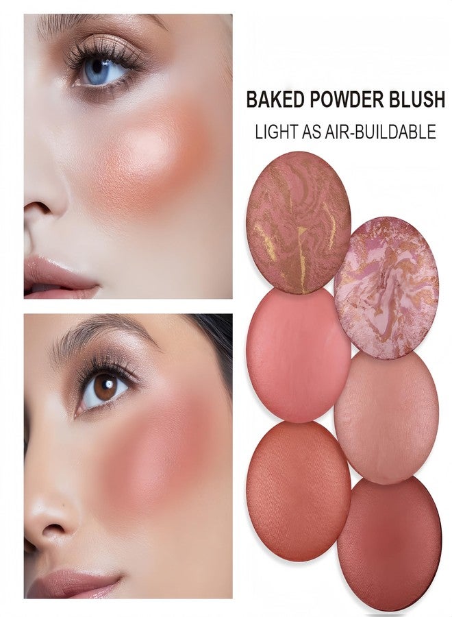 MAEPEOR Powder Baked Blush 6 Colors Natural Glow Marbleized Baked Powder Blush Lightweight Buildable Shimmer Blusher (03 ETHEREAL) - Image 4