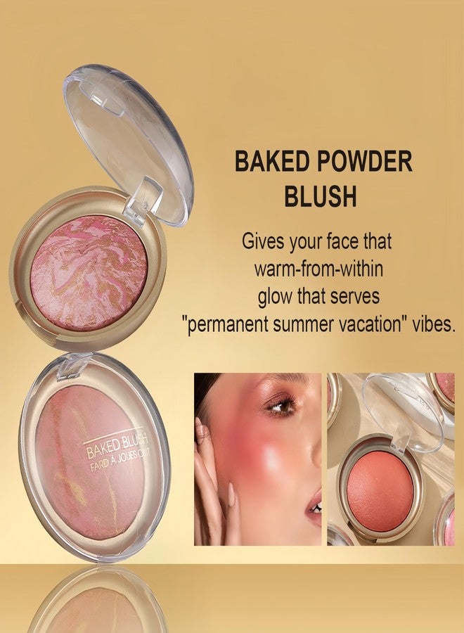 MAEPEOR Powder Baked Blush 6 Colors Natural Glow Marbleized Baked Powder Blush Lightweight Buildable Shimmer Blusher (03 ETHEREAL) - Image 3