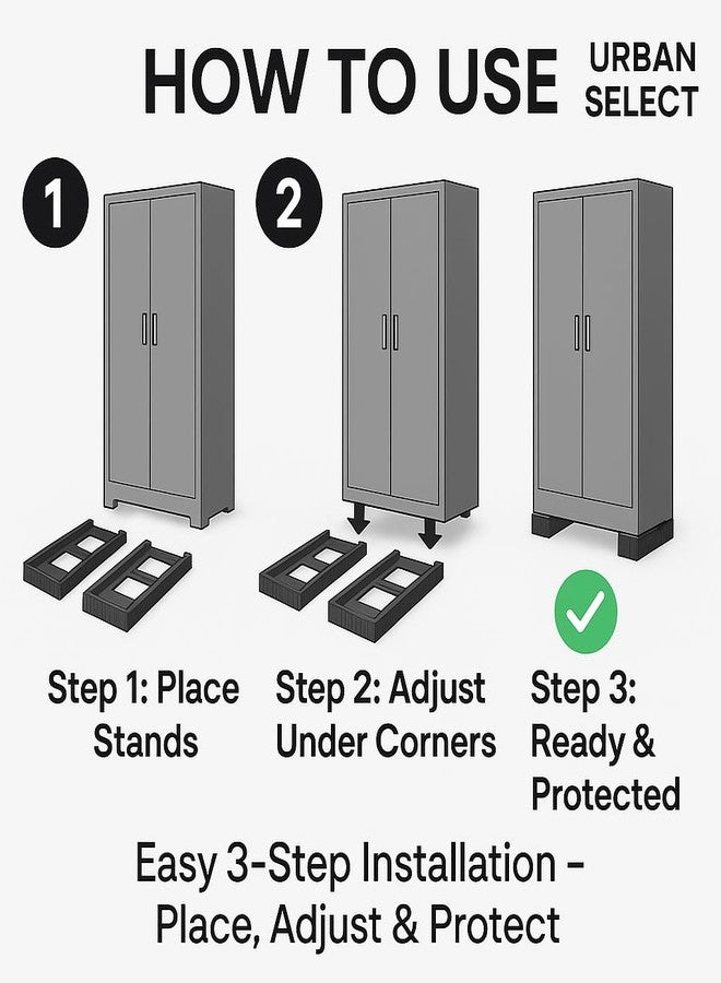 URBAN SELECT™ Heavy Duty Almirah Stand - Multipurpose Base Support for Dressing Tables, Book Racks, Office Cabinets, Steel Almirahs & More (2 Pc Set) - Image 2