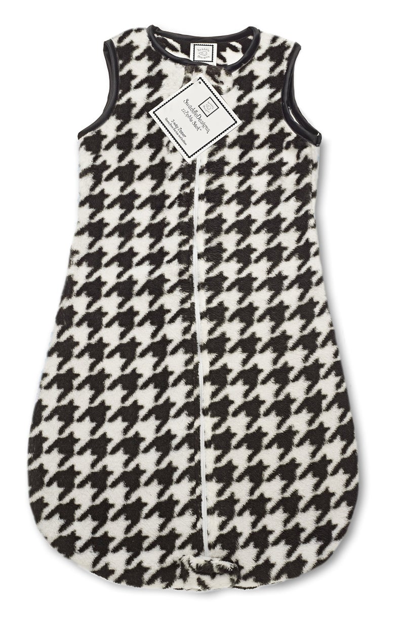 SwaddleDesigns Microfleece Sleeping Sack with 2Way Zipper Puppytooth Black 06MO