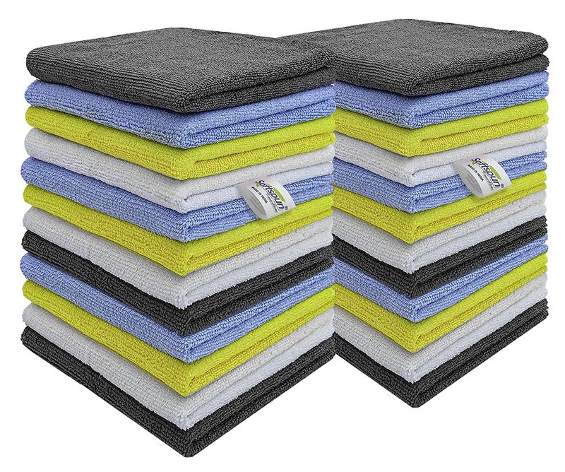 SOFTSPUN Microfiber Cleaning Cloths, 24 pcs 30x40cms 280GSM Multicolor! Highly Absorbent Lint and Streak Free Multi Purpose Wash Cloth for Kitchen Car Window Stainless Steel Silverware. - Image 1