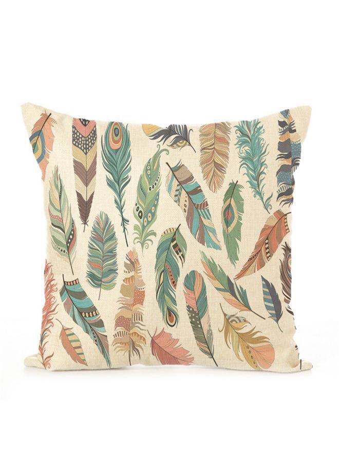 Feather Printed Cushion Cover Multicolour 45x45x1centimeter - Image 1